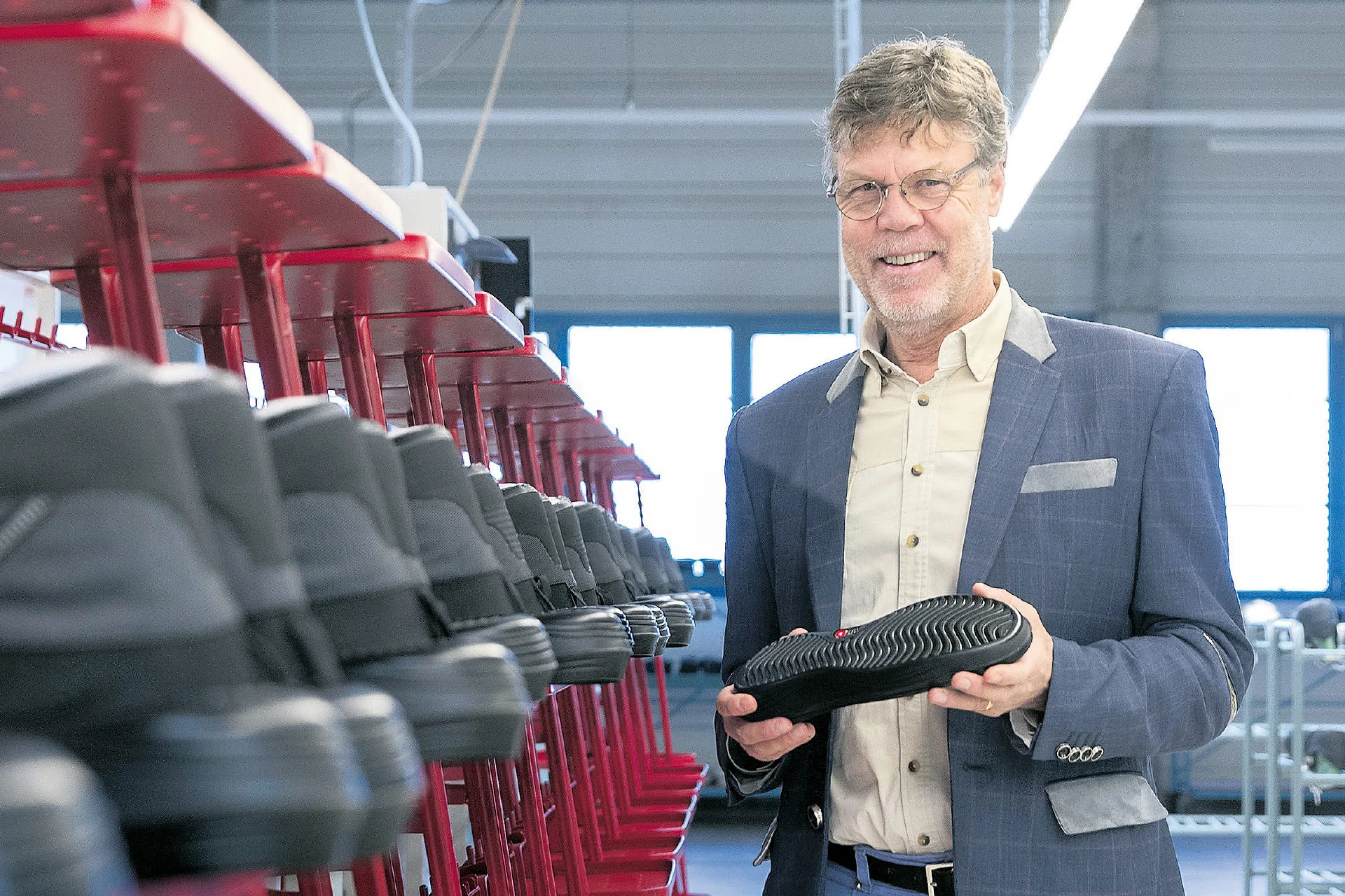 Karl Muller in the kybun production facility in Sennwald, Switzerland